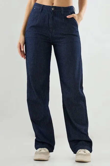 Navy Solid Straight Fit Jeans